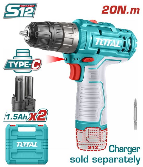 "ТОТАL" Аккумуляторный Li-ion шуруповёрт 20Нм